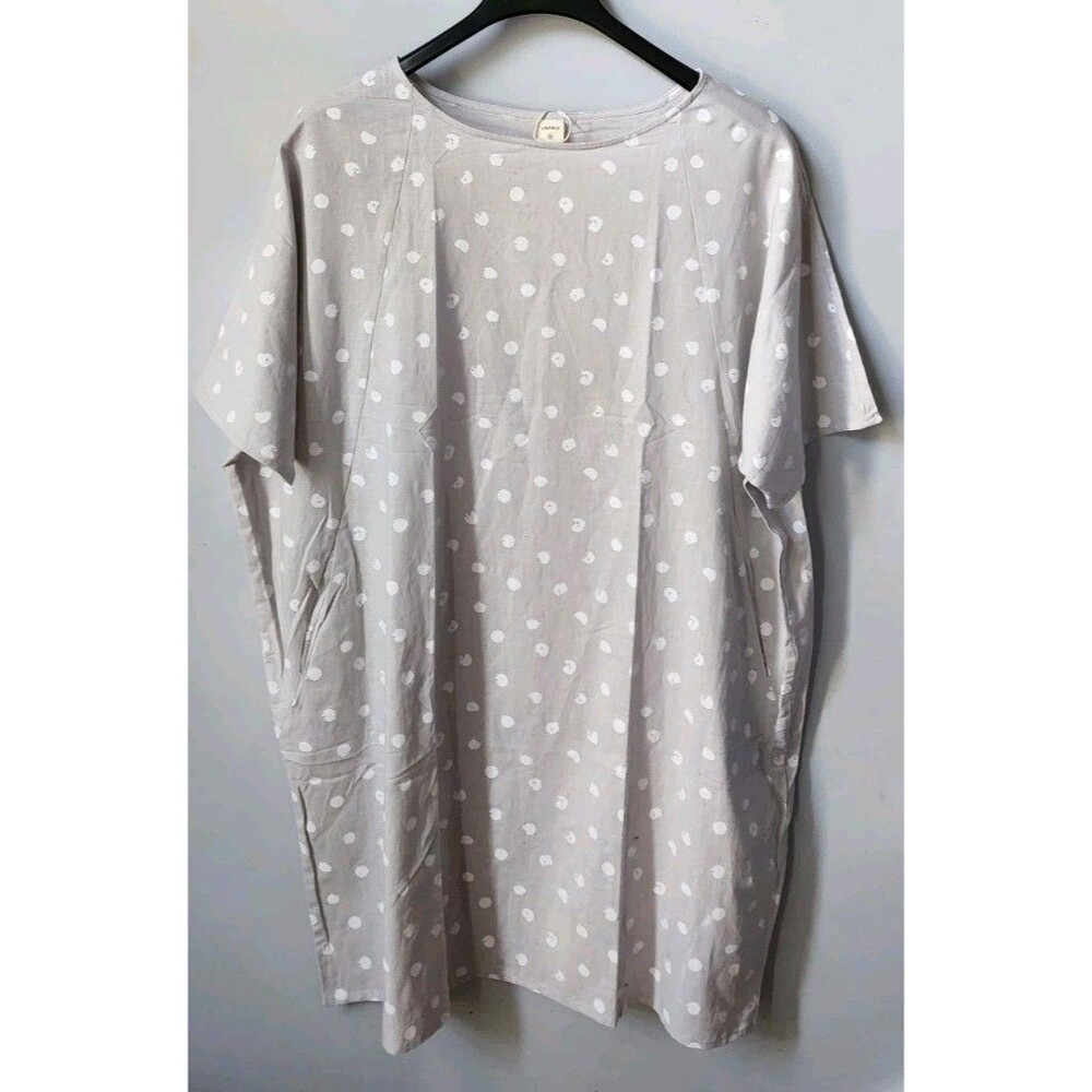 Nwt LINTICO Linen Polka Dot Dress Collarless Mid-Length Taupe Size XXL